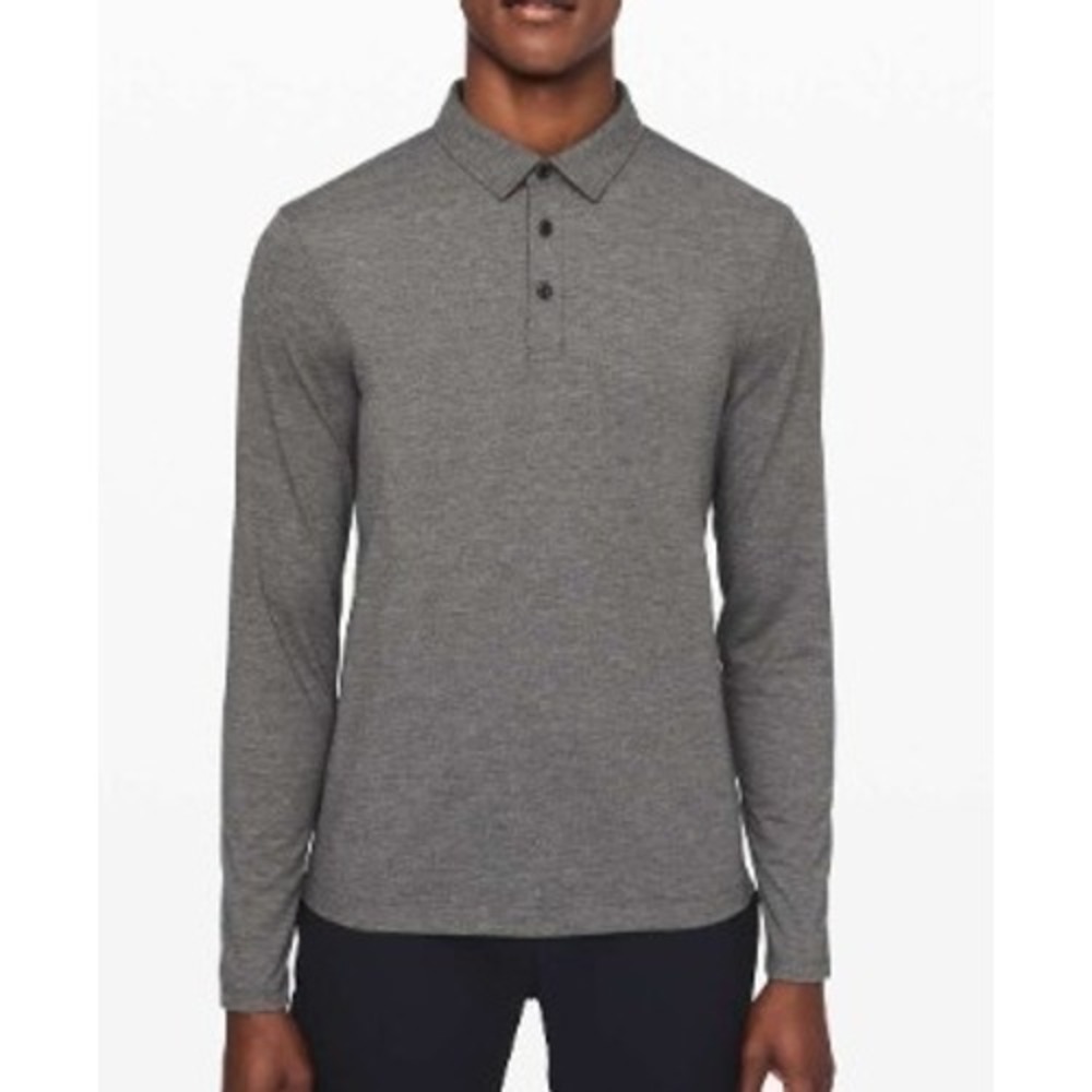 Lululemon Evolution Long Sleeve Polo Shirt Mens Large Heathered Grey Athletic